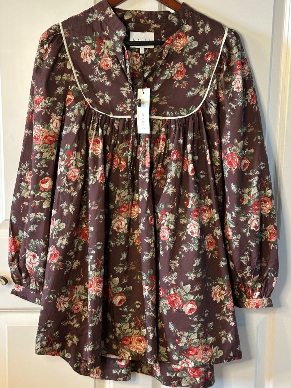 NWT Mable Floral Babydoll Mini Dress 100% Cotton Pockets Cottagecore Size S